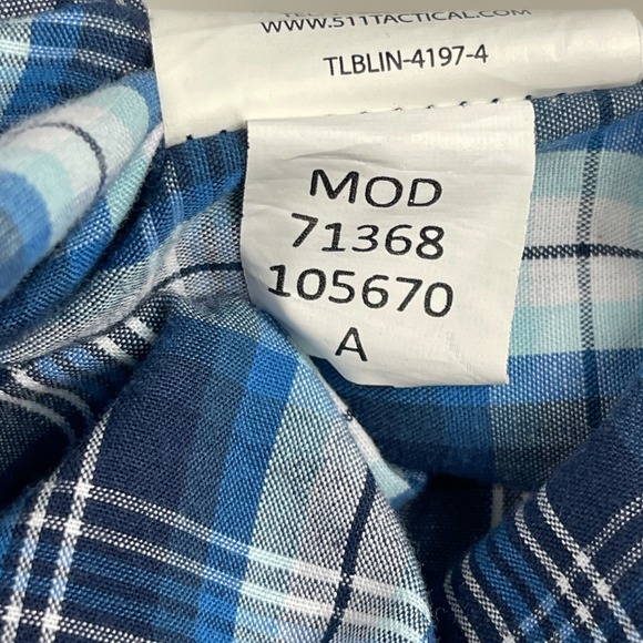 5.11 Tactical Breaker Mens M Cotton Conceal Carry Short Sleeve CCW Blue‎ Plaid - Picture 7 of 8